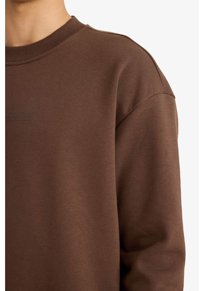 Defacto Boxy Fit Bisiklet Yaka Baskılı Sweatshirt X8282az25aubn539 Kahve-bn539