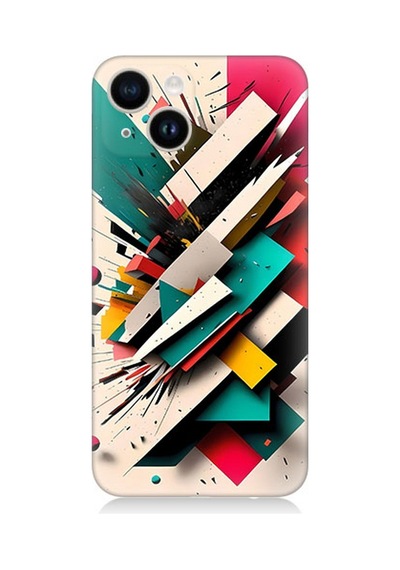 Apple Uyumlu iPhone 13 Silikon Kılıf Renkli Geometrik Desenler