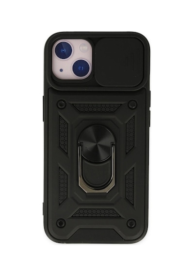 Apple iPhone Uyumlu 14 Kılıf Pars Lens Yüzüklü Silikon - Siyah İtdark27614