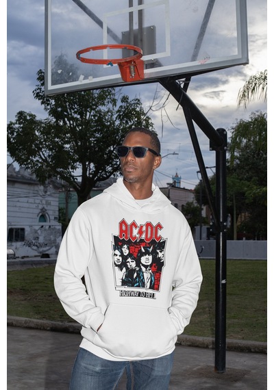 Sevbano Ac Dc Highway To Hell Baskılı Unisex Oversize Rock Metal Hoodie Beyaz