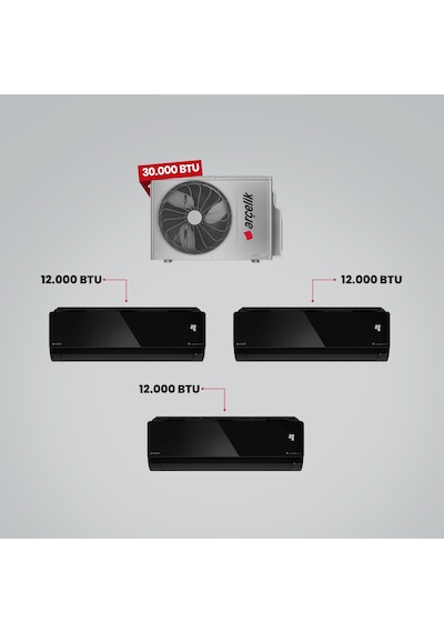 Arçelik 1+3 Multi Sistem 30100 MD Pro Dış Ünite 12 BTU Siyah + 12 BTU Siyah + 12 BTU Siyah İç Üniteler Duvar Tipi Klima