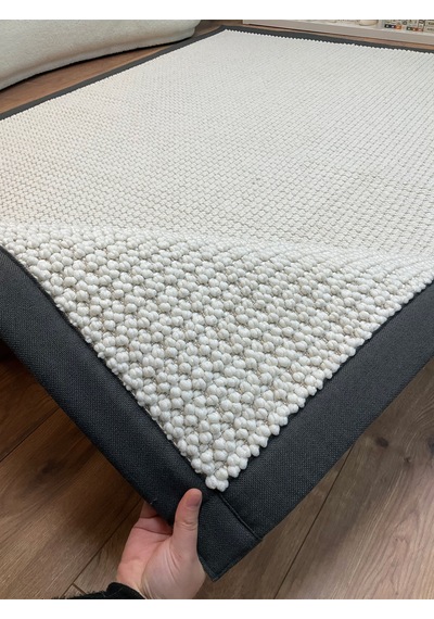 Saraz Halı Kumaş Bordür Gri Bukle Antrasit Bordür Halı Salon Koridor Mutfak Çocuk Odası Halısı Kilim S267 Beyaz