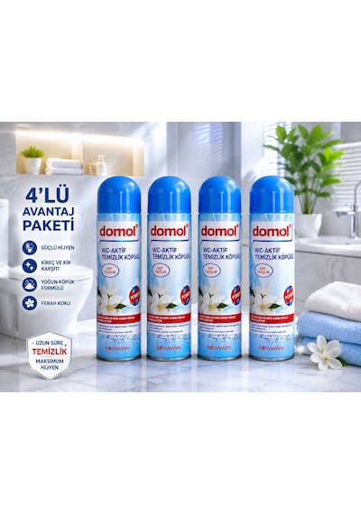 Domol Tuvalet Temizleyici Köpük 4'lü Avantaj Paketi 500 Ml X4 Ekonomik Aile Paketi