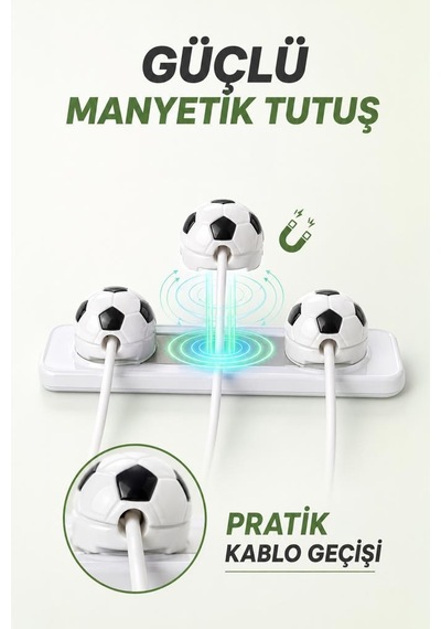 Futbol Topu Figürlü Manyetik Kablo Düzenleyici Ch01 Beyaz