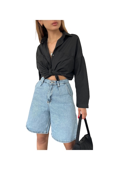 Rahat Kesim Denim Şort Çift Cepli Açık Mavi