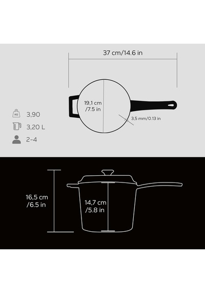 Döküm Yuvarlak Sos Tenceresi, Döküm Demir Yekpare Saplı Trendy Serisi Çap 18 Cm, Siyah Belirtilmemiş