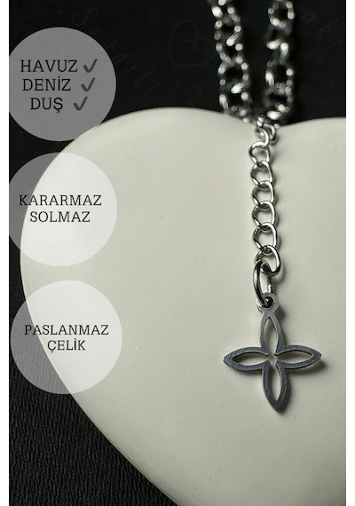 Paperclip Ataş Model Zincir Silver Renk Çelik Sallantılı Halhal Taş Serisi Gümüş