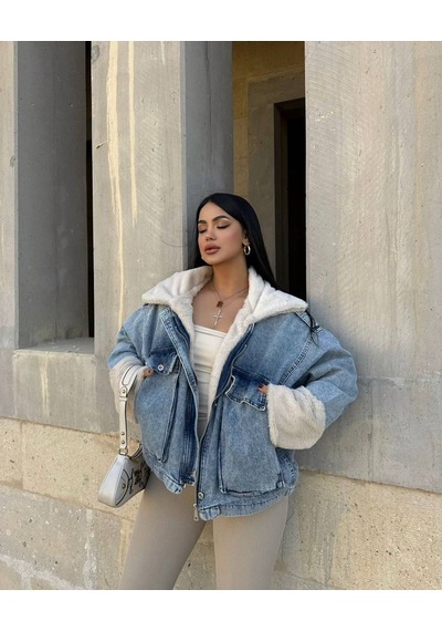 Odl Jeans Kürk Detaylı Denim Ceket Kot Rengi