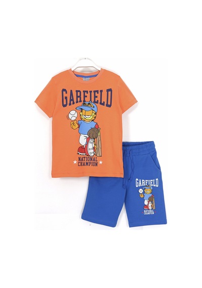 Dobakids Garfield Baskılı Erkek Çocuk Yazlık 2'li Takım Turuncu Mavi Turuncu