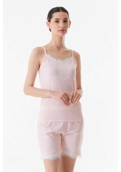 Fullamoda Desenli Dantel Detaylı Şortlu Pijama Takımı 24mıcg631211145-pudra 24MICG631211145-Pudra