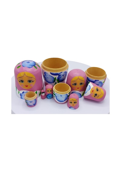 Ahşap Matruşka Bebek Altılı Set Gül Pembe