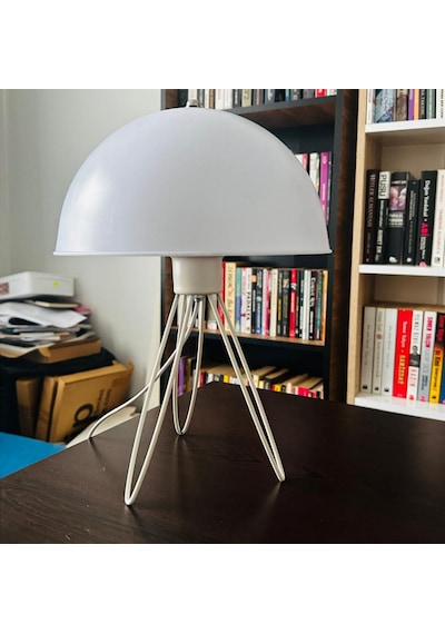 Haus Tripod Metal Ayaklı Opak Mika Mantar Başlıklı Abajur Her Yöne Işık Veren Masa Lambası Beyaz