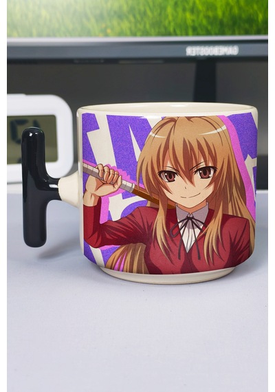 Toradora Anime Baskılı Seramik Lüks Kupa 1 Adet T Şeklinde Özel Siyah Kulp Dalga Kulp V5t Çok Renkli