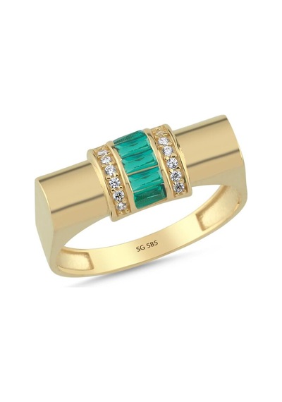 14 Ayar Emerald Baget Taşlı Altın Yüzük T14614 Çok Renkli