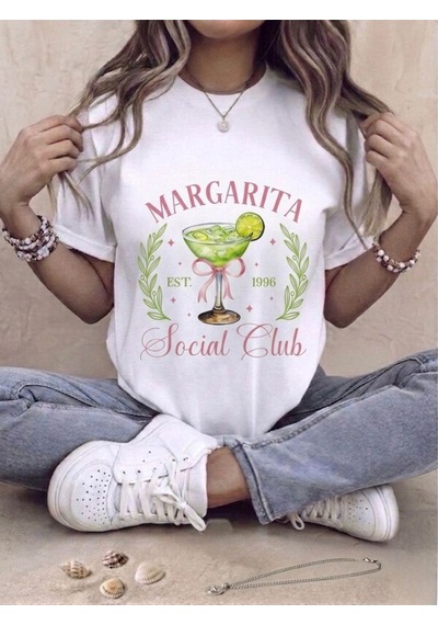 Margarita Baskılı Oversize Kompak T-shirt Beyaz