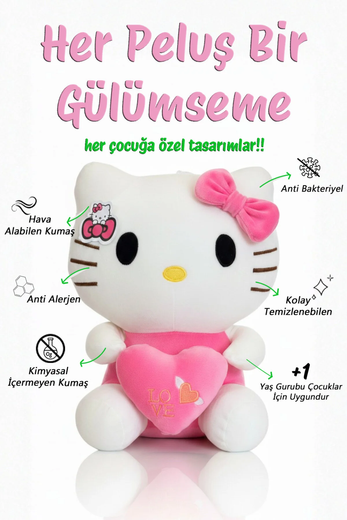 Hello Kitty Peluş Oyuncak 35cm + Peluş Çanta - Sevimli & Yumuşak Açık Pembe