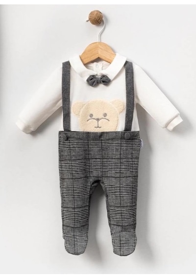 Lamato Baby Askı Detay Papyonlu Bebe Erkek Tulum Füme