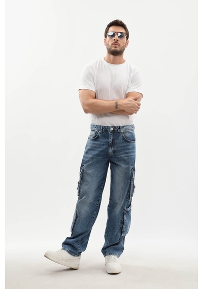 Banny Jeans Erkek Kargo Cepli Jean Pantolon Mavi