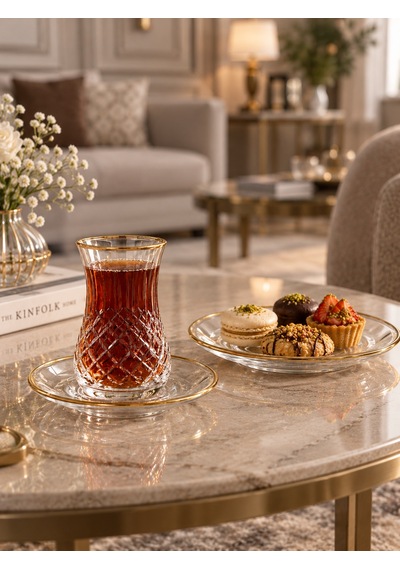 6 Kişilik 12 Parça Elf Çay Takımı-7687 Şeffaf