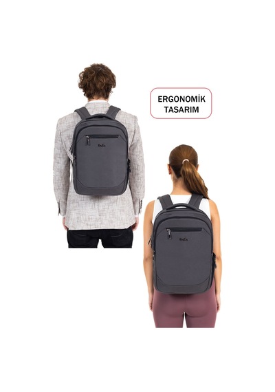 Dada Unisex Gri Okul Çanta Orta Boy Lise Üniversite 13,3-14 inç Usb Type-c Su Geçirmez Oxford Kumaş