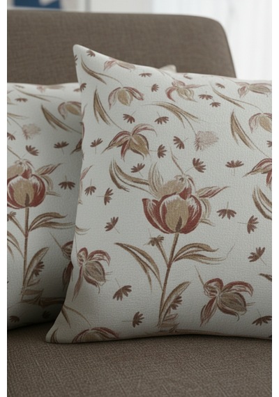 Chevron Bohem Dekoratif Punch Yastık Kırlent Kılıfı 2 Adet 45x45 Rustik Çiçek Kahverengi 45 x 45