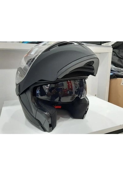 Jk-20 Jk 902 Mat Siyah Çene Pedli Güneş Vizörlü Çeneden Açılır Kask Mat Black
