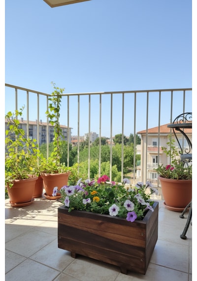 Doğal Masif Ahşap Dekoratif Çiçeklik Rustik Saksı Bahçe Ve Balkon Çiçekliği 0,65 Lt-1 Adet