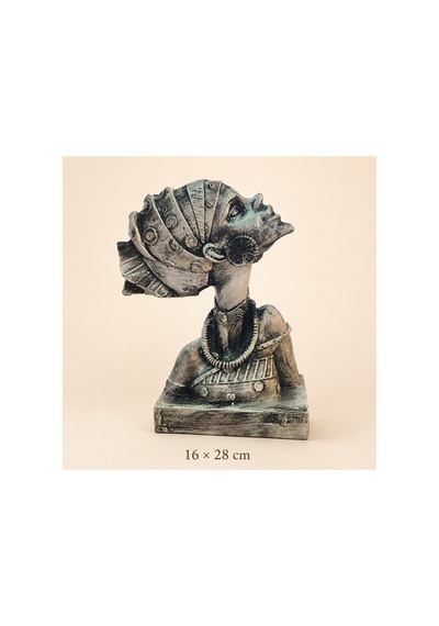 Etnik Kadın Büstü Polyester Dekor Biblo Antik Gümüş Yeşil Patina 16 28 Cm