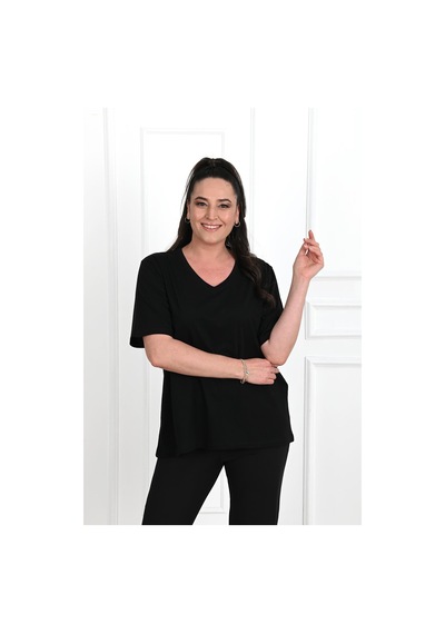 Kadın V Yaka Basic Büyük Beden T-shirt 1297-22 001