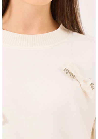 Seçil Kadın Yuvarlak Yaka Taş Detaylı Sweatshirt 1020 Ekru Ekru