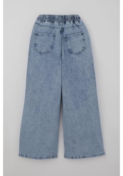 Breeze Kız Çocuk Jean Pantolon Bağcıklı Bel Kısmı Lastikli 7-12 Yaş, Açık Mavi