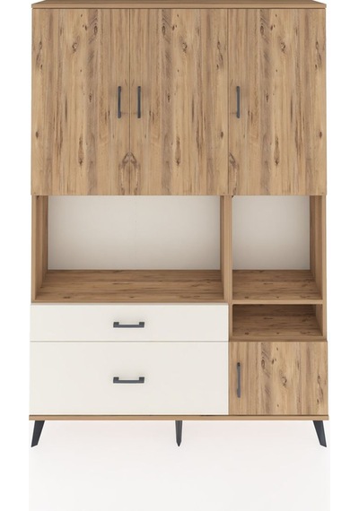 Arges Dolap 7 Raflı 2 Çekmeceli 4 Kapaklı 132x30x195 Çam-çam/... Çam