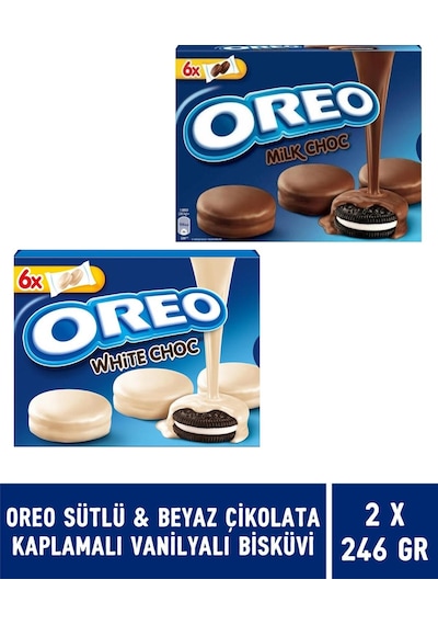 Oreo Sütlü Çikolata Kaplamalı Vanilyalı + Beyaz Çikolata Kaplamalı Vanilyalı Bisküvi 2 x 246 G