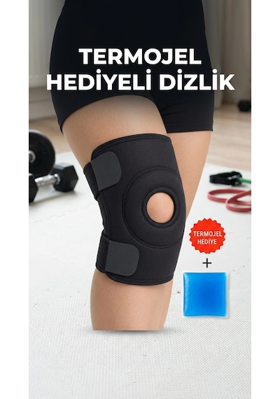 Destekli Diz Korsesi Çapraz Bağlı Menisküs Ağrısı Spor Dizlik Termojel Hediyeli Siyah
