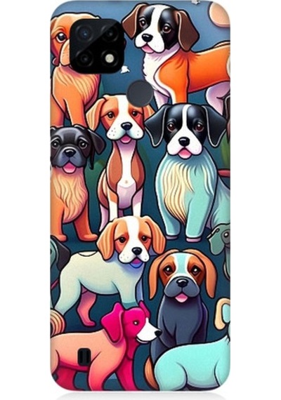 Realme C21 Uyumlu Sevimli Pastel Köpekler Desenli Silikon Kılıf