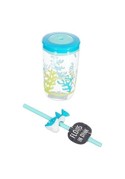 Yüzen Köpek Balığı Pipetli Tritan Bardak 470 Ml, Mavi Çok Renkli