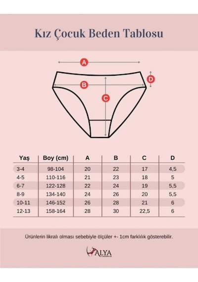 Alya Underwear Kız Çocuk Kalpli Dokuma Lastik Pamuklu Kumaş Slip Külot 5'li Paket 5 Adet Beyaz Renkli P15