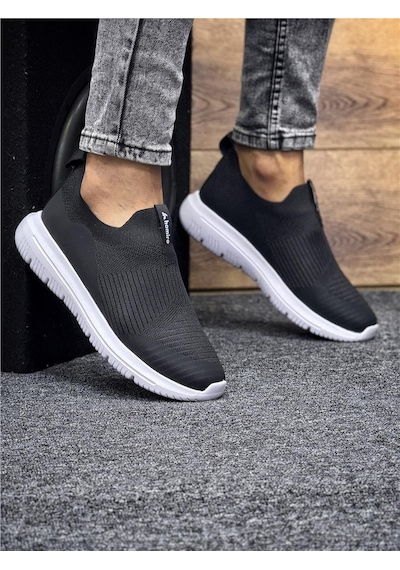 Unisex Ortopedik Bağcıksız Triko Spor Ayakkabı-siyah-beyaz-228 Siyah  -  Beyaz