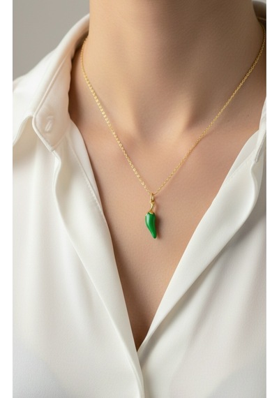 Çekirdekjewelry 925 Ayar Gümüş Yeşil Biber Kolye Yeşil