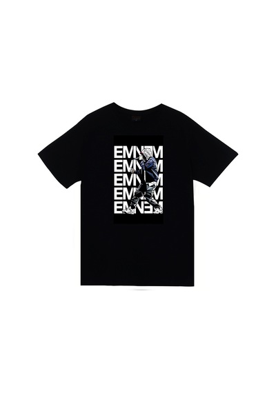Eminem Baskılı Unisex %100 Pamuk Siyah T-shirt SIYAH
