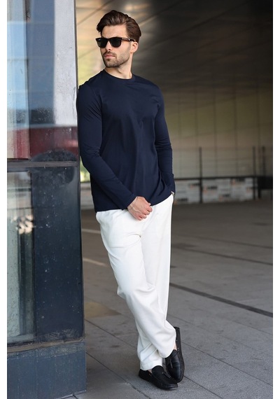Madmext Lacivert Pamuklu Slim Fit Erkek Tişört E7187