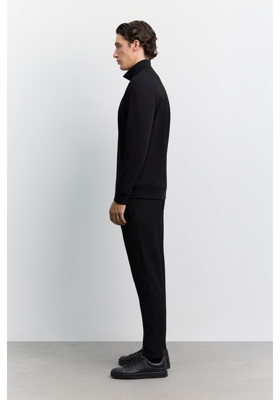 Avva Erkek Siyah Dik Yaka Fermuarlı Kolay Ütülenen Pamuklu Regular Fit Sweatshirt A62y1222