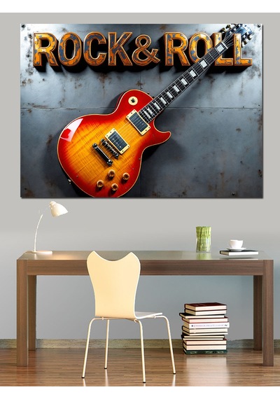 Rock & Roll Gitarı Dekoratif Kanvas - Mdf Ahşap Tablo