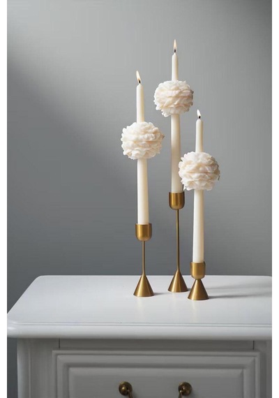 Dekoratif Şamdanlık Mum 25 Cm 1 Adet 2 Adet Şakaik Gül Toplamda 3 Parça Modern Dekoratif Soy Mum Bej