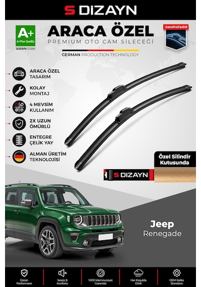 S-dizayn Jeep Renegade Ön Cam Silecek Seti 2014 Üzeir Premium Araca Özel 55-50 Cm A+ Kalite