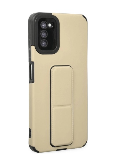 Samsung Uyumlu Galaxy A03s Kılıf Mega Standlı Silikon - Gold Altın