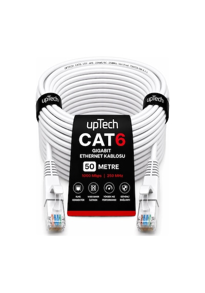 Uptech Cat6 Ethernet Kablosu 50 Metre Rj45 Lan İnternet Modem Router Bilgisayar Kablosu