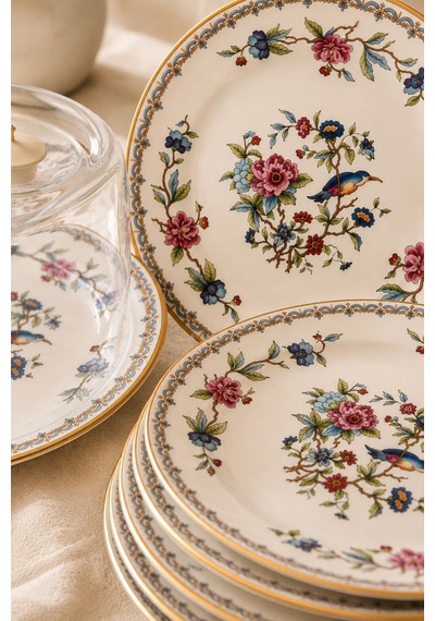 8 Parça Floral Kek Fanuslu Pasta Seti -5958 Bej