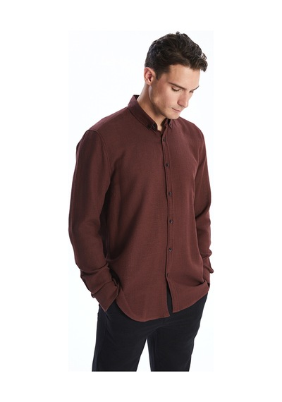 Lcw Vision Bordo Slim Fit Uzun Kollu Armürlü Erkek Gömlek