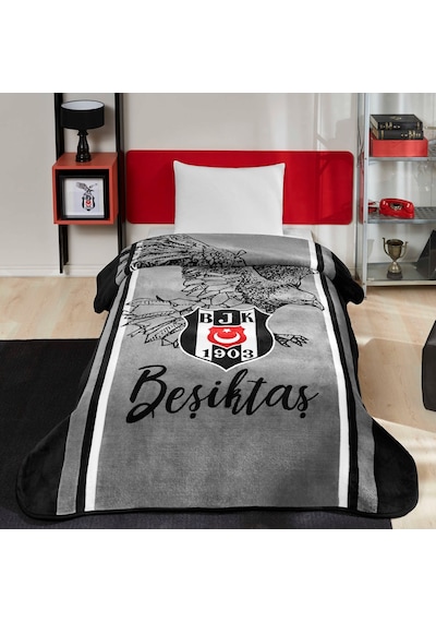 Beşiktaş Lisanslı Battaniye Kupa Hediyeli Siyah Beyaz
